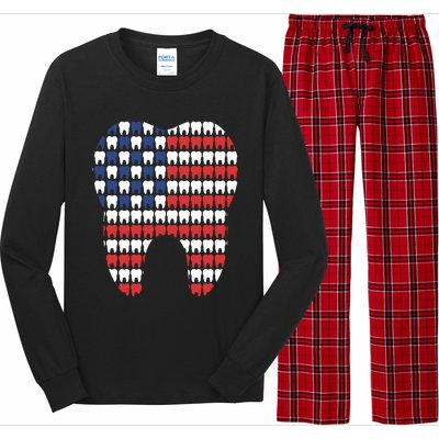 Patriotic Dentist American Flag Tooth 4th Of July Women Long Sleeve Pajama Set