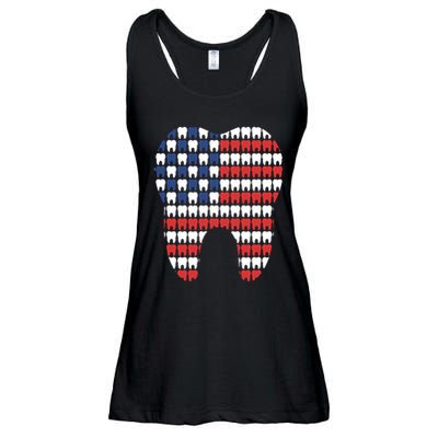 Patriotic Dentist American Flag Tooth 4th Of July Women Ladies Essential Flowy Tank