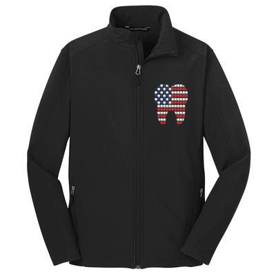 Patriotic Dentist American Flag Tooth 4th Of July Women Core Soft Shell Jacket