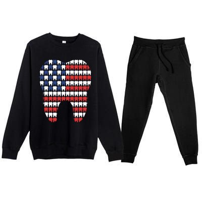 Patriotic Dentist American Flag Tooth 4th Of July Women Premium Crewneck Sweatsuit Set