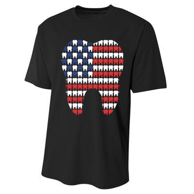 Patriotic Dentist American Flag Tooth 4th Of July Women Performance Sprint T-Shirt