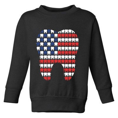 Patriotic Dentist American Flag Tooth 4th Of July Women Toddler Sweatshirt