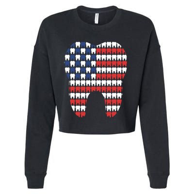 Patriotic Dentist American Flag Tooth 4th Of July Women Cropped Pullover Crew