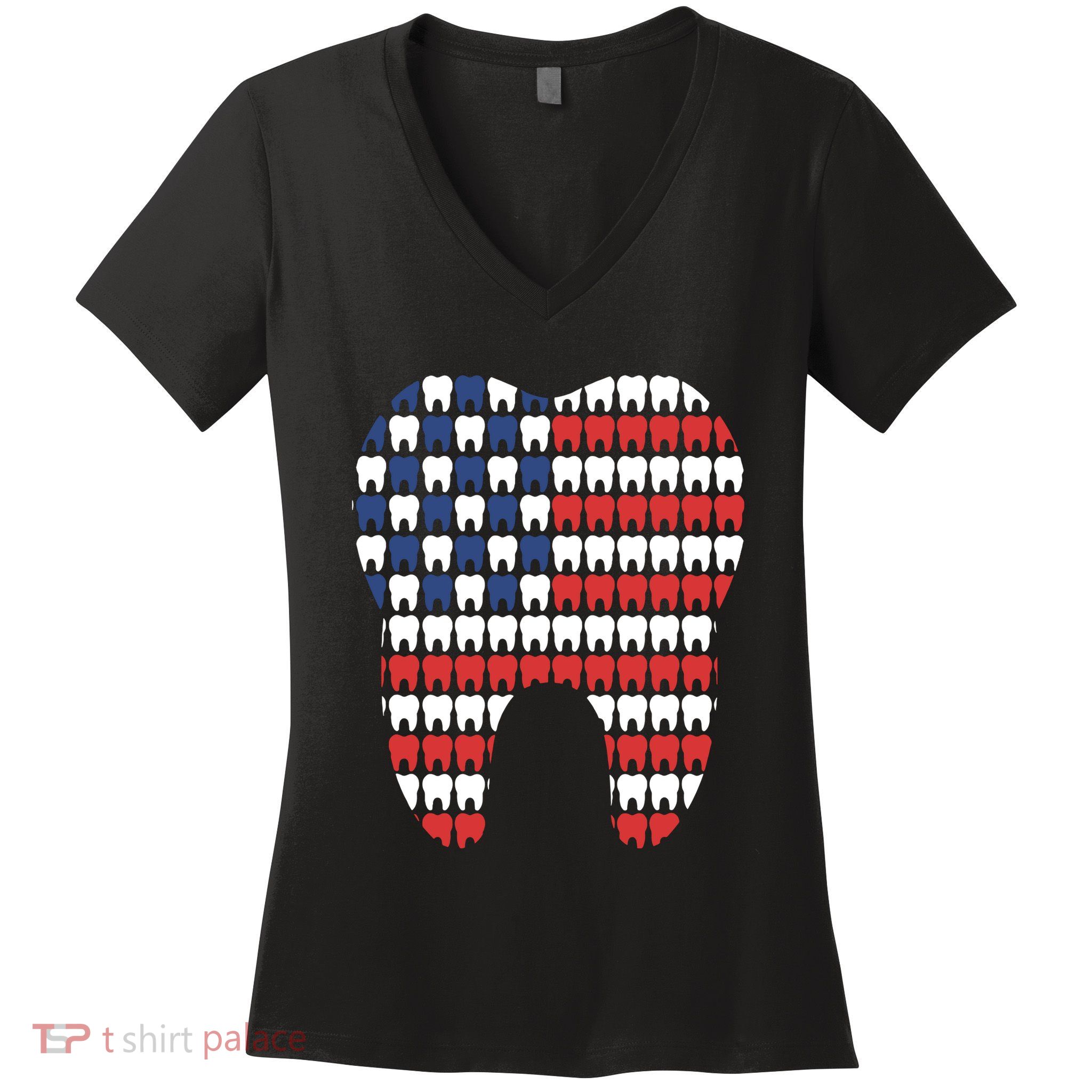 Patriotic Dentist American Flag Tooth 4th Of July Women Women's V-Neck T-Shirt