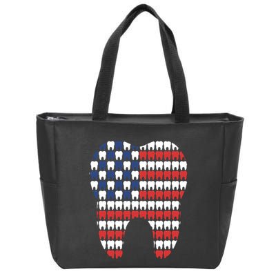 Patriotic Dentist American Flag Tooth 4th Of July Women Zip Tote Bag