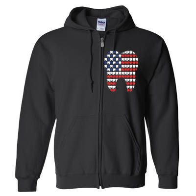 Patriotic Dentist American Flag Tooth 4th Of July Women Full Zip Hoodie