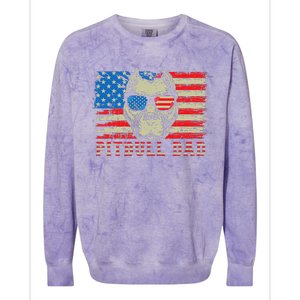 Pitbull Dad American Pit Bull Dog Us Flag 4th Of July Colorblast Crewneck Sweatshirt