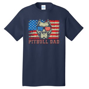 Pitbull Dad American Pit Bull Dog Us Flag 4th Of July Tall T-Shirt