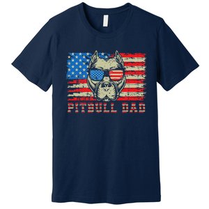 Pitbull Dad American Pit Bull Dog Us Flag 4th Of July Premium T-Shirt