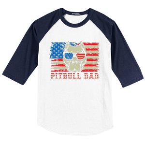 Pitbull Dad American Pit Bull Dog Us Flag 4th Of July Baseball Sleeve Shirt