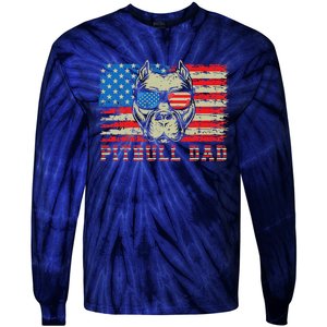 Pitbull Dad American Pit Bull Dog Us Flag 4th Of July Tie-Dye Long Sleeve Shirt