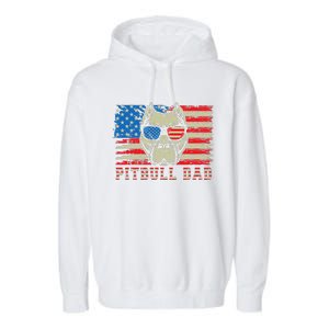 Pitbull Dad American Pit Bull Dog Us Flag 4th Of July Garment-Dyed Fleece Hoodie