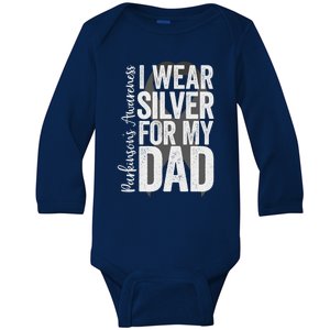 Parkinson's Disease Awareness Dad I Wear Silver Dad Warrior Cool Gift Baby Long Sleeve Bodysuit