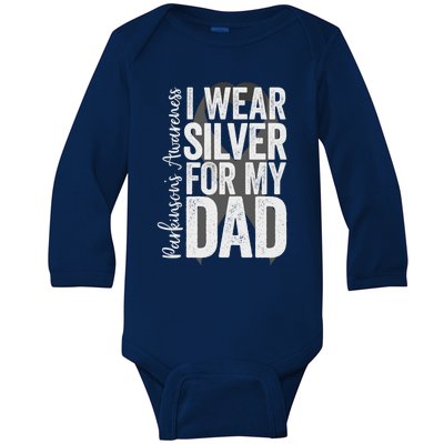 Parkinson's Disease Awareness Dad I Wear Silver Dad Warrior Cool Gift Baby Long Sleeve Bodysuit