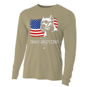 Proud Dogo Argentino Dad American Flag Patriotic Dog Cooling Performance Long Sleeve Crew