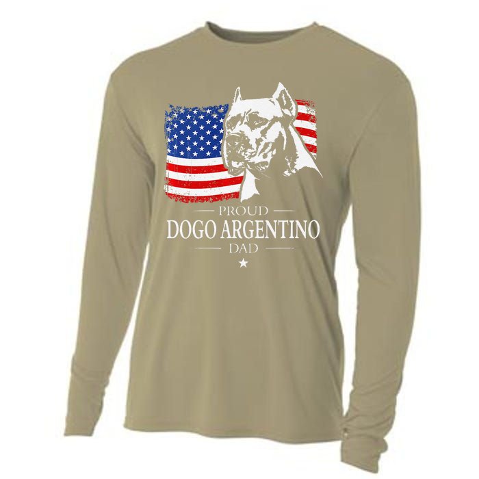 Proud Dogo Argentino Dad American Flag Patriotic Dog Cooling Performance Long Sleeve Crew