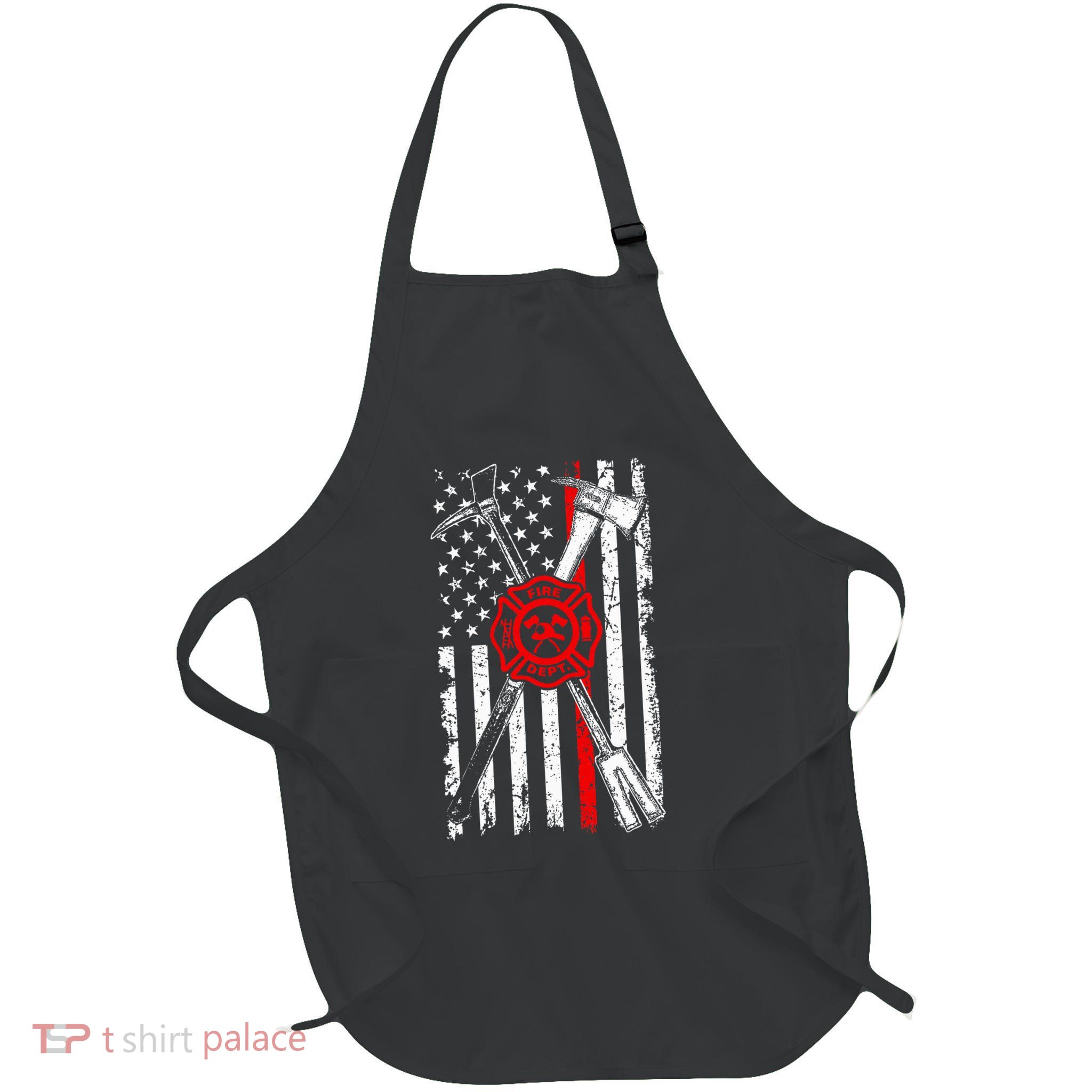 Patriotic Design Axe Halligan Thin Line Red Firefighter Full-Length Apron With Pockets
