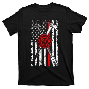 Patriotic Design Axe Halligan Thin Line Red Firefighter T-Shirt