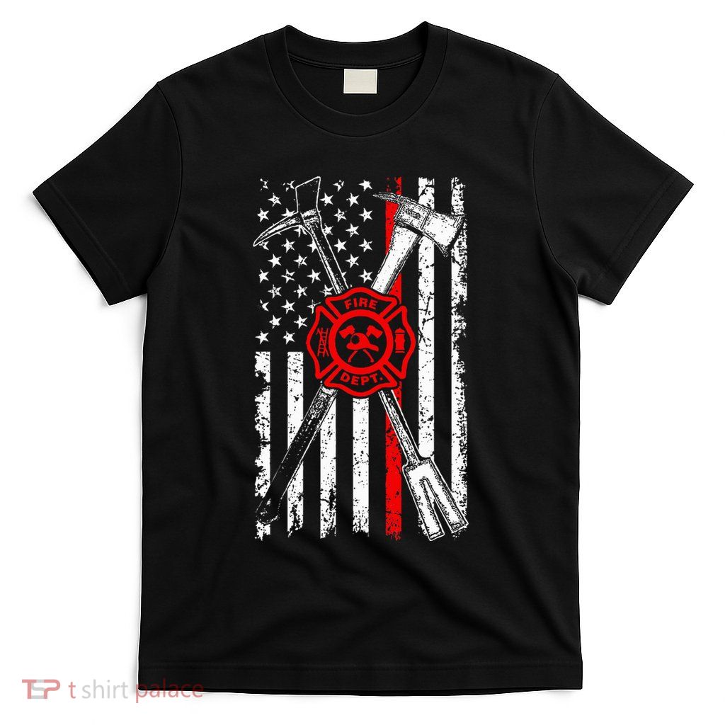 Patriotic Design Axe Halligan Thin Line Red Firefighter T-Shirt