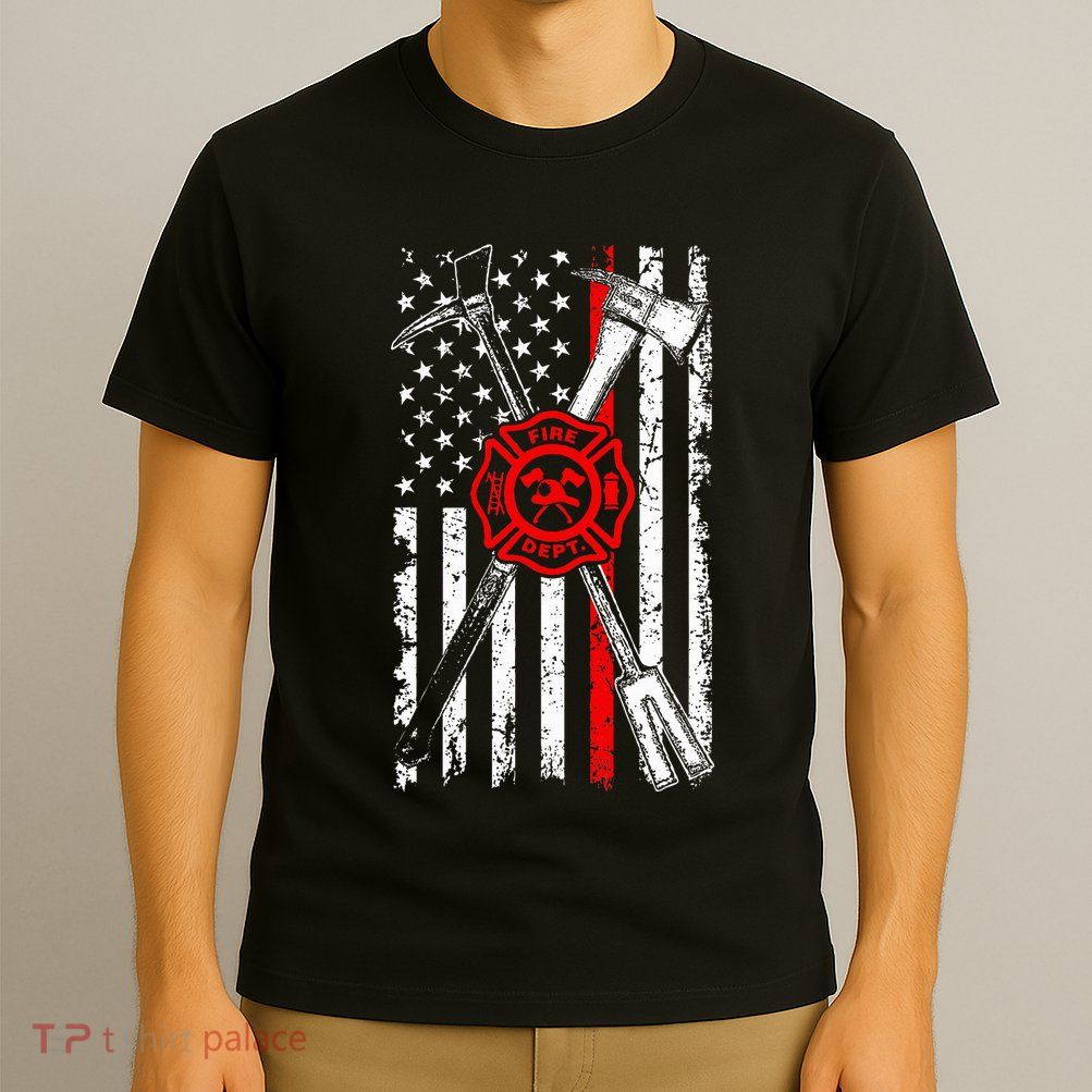 Patriotic Design Axe Halligan Thin Line Red Firefighter T-Shirt