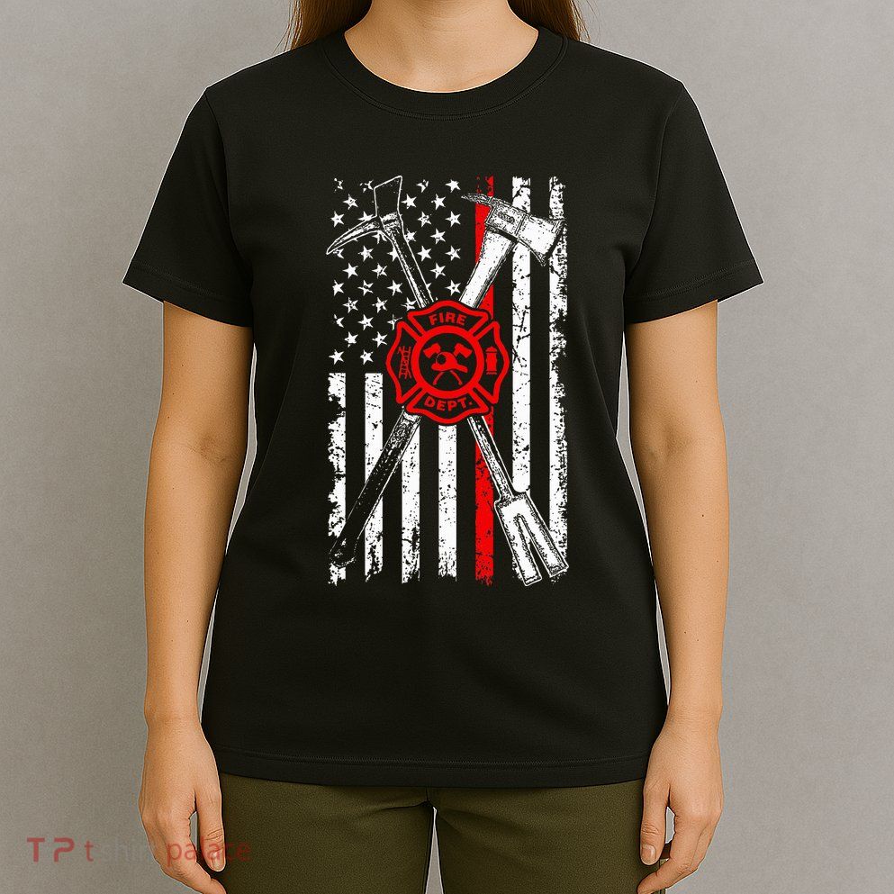 Patriotic Design Axe Halligan Thin Line Red Firefighter T-Shirt