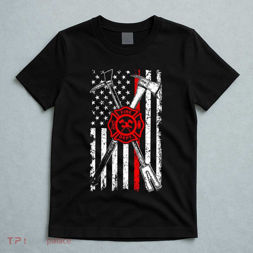 Patriotic Design Axe Halligan Thin Line Red Firefighter T-Shirt