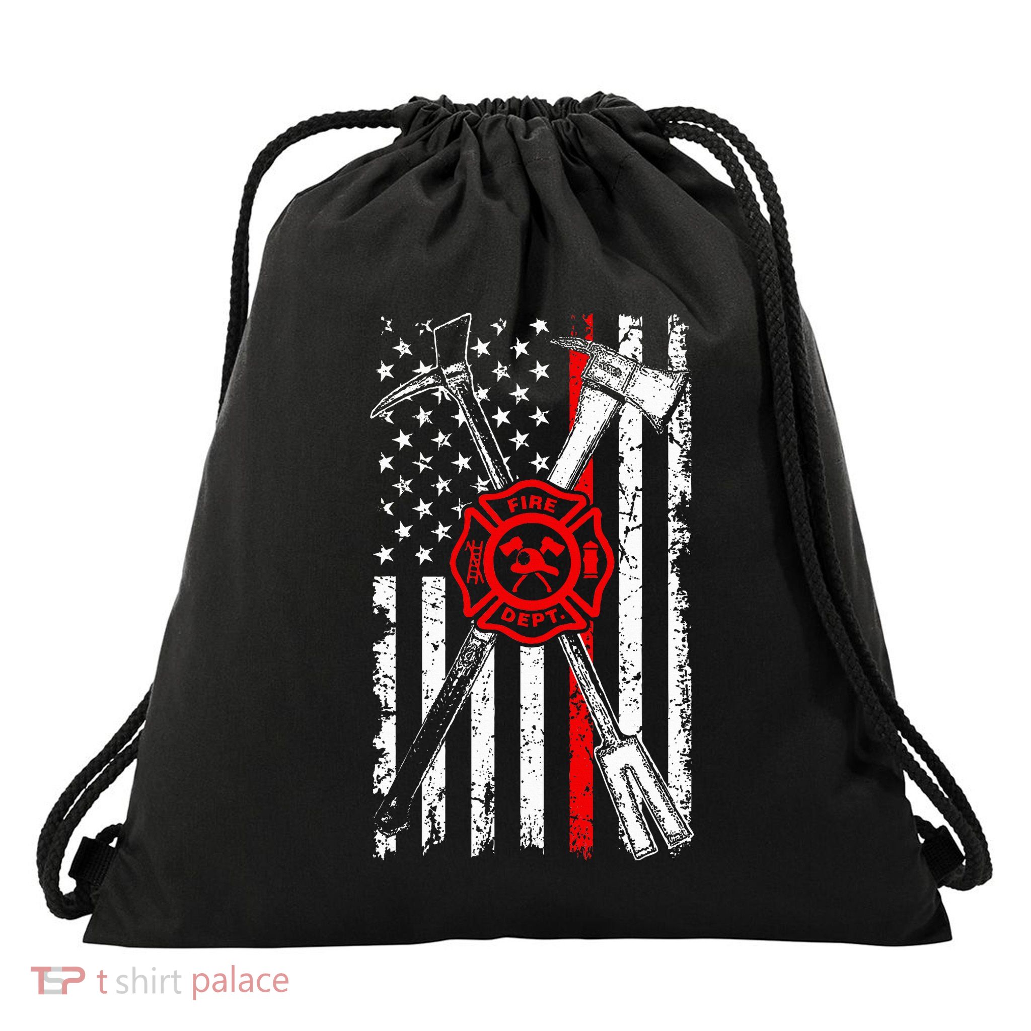 Patriotic Design Axe Halligan Thin Line Red Firefighter Drawstring Bag