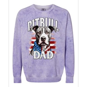 Pitbull Dad American Flag 4th Of July Dog FatherS Day Colorblast Crewneck Sweatshirt