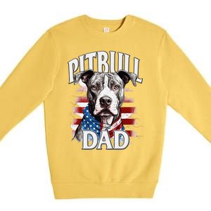 Pitbull Dad American Flag 4th Of July Dog FatherS Day Premium Crewneck Sweatshirt