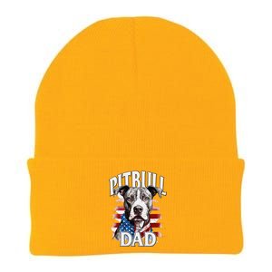 Pitbull Dad American Flag 4th Of July Dog FatherS Day Knit Cap Winter Beanie