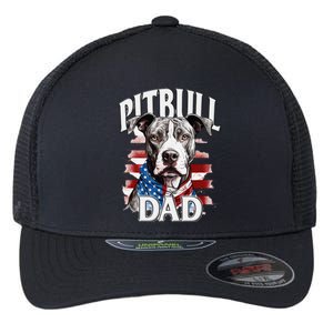 Pitbull Dad American Flag 4th Of July Dog FatherS Day Flexfit Unipanel Trucker Cap