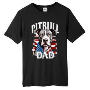 Pitbull Dad American Flag 4th Of July Dog FatherS Day Tall Fusion ChromaSoft Performance T-Shirt