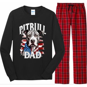 Pitbull Dad American Flag 4th Of July Dog FatherS Day Long Sleeve Pajama Set