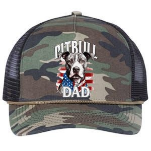 Pitbull Dad American Flag 4th Of July Dog FatherS Day Retro Rope Trucker Hat Cap