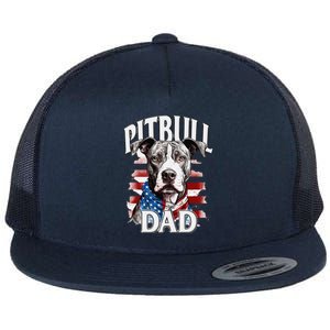 Pitbull Dad American Flag 4th Of July Dog FatherS Day Flat Bill Trucker Hat