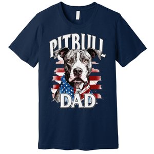 Pitbull Dad American Flag 4th Of July Dog FatherS Day Premium T-Shirt