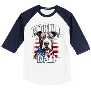 Pitbull Dad American Flag 4th Of July Dog FatherS Day Baseball Sleeve Shirt