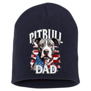 Pitbull Dad American Flag 4th Of July Dog FatherS Day Short Acrylic Beanie