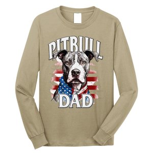 Pitbull Dad American Flag 4th Of July Dog FatherS Day Long Sleeve Shirt