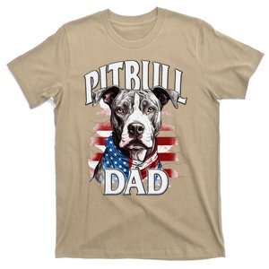 Pitbull Dad American Flag 4th Of July Dog FatherS Day T-Shirt