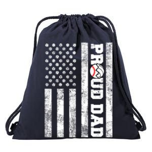 Proud Dad American Flag Funny Baseball Volleyball Dad Great Gift Drawstring Bag