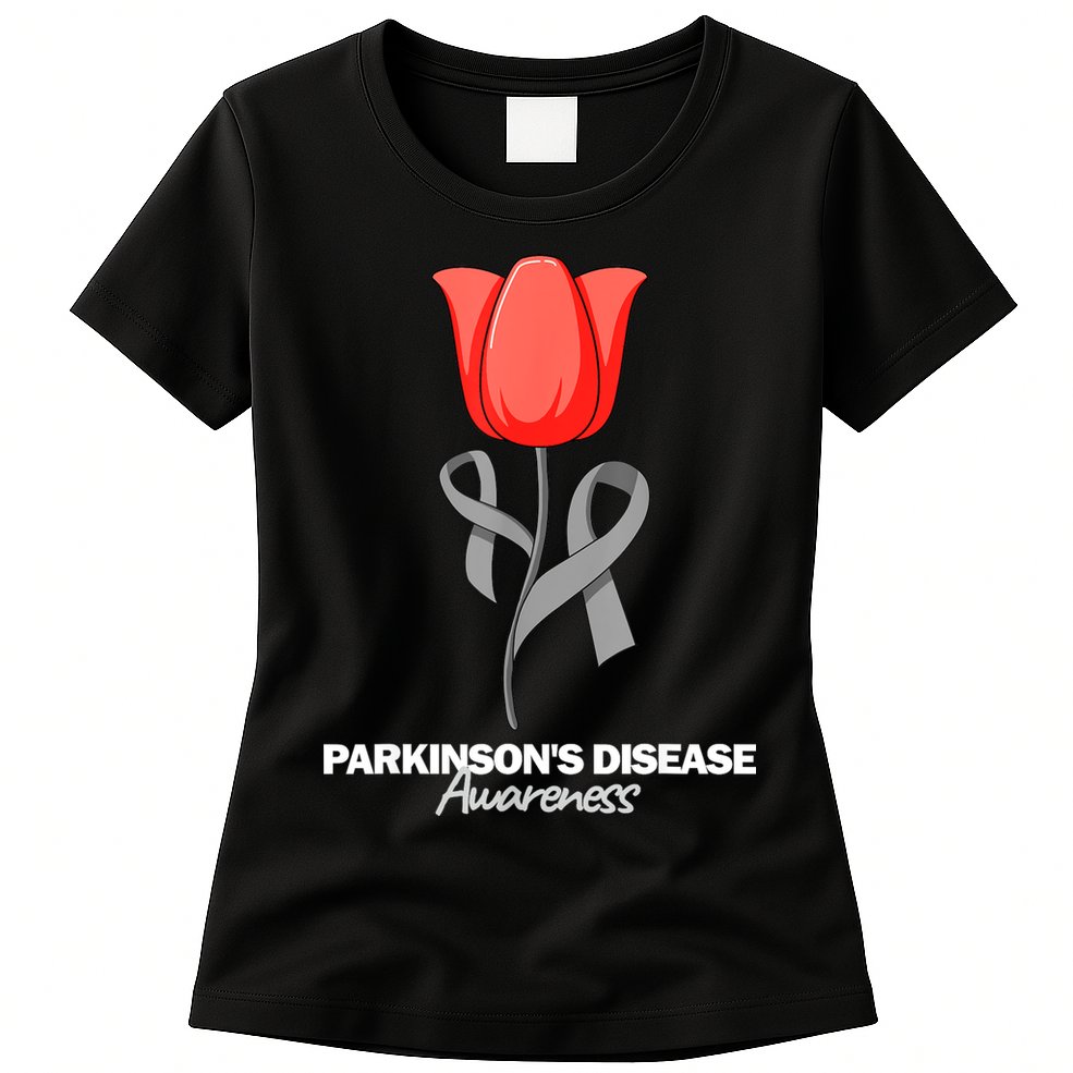 ParkinsonS Disease Awareness April Month Red Tulip Womens T-Shirt
