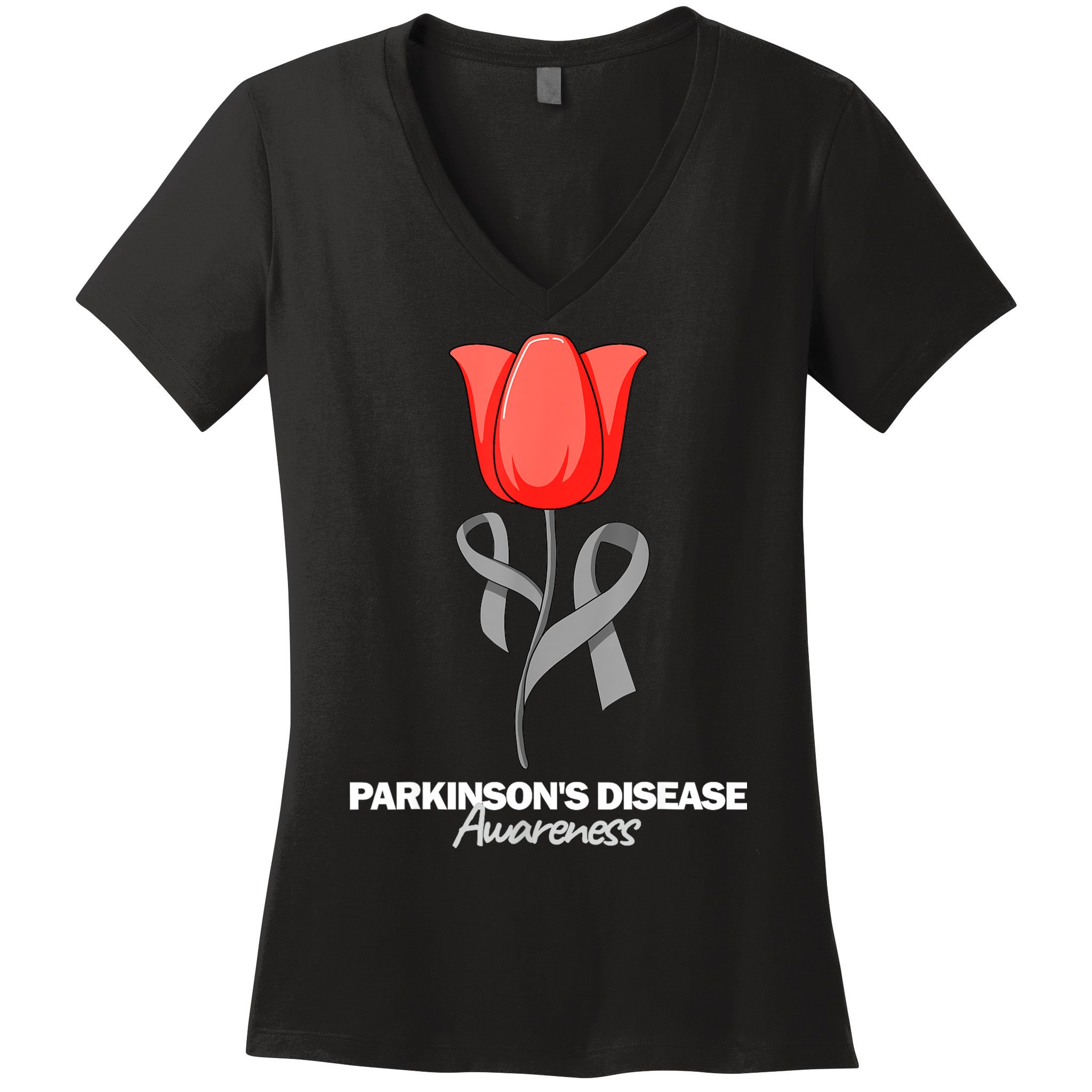 ParkinsonS Disease Awareness April Month Red Tulip Women's V-Neck T-Shirt
