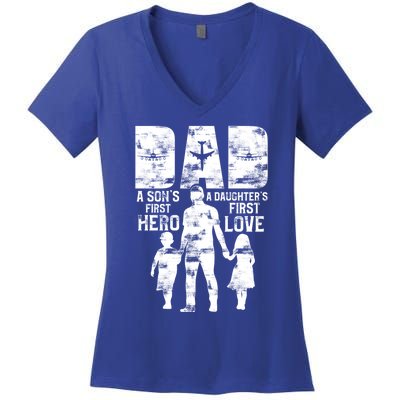 Pilot Dad A DaughterS First Love A SonS First Hero Great Gift Women's V-Neck T-Shirt