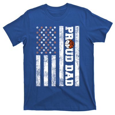 Proud Dad American Flag Funny Volleyball Basketball Dad Gift T-Shirt