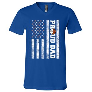 Proud Dad American Flag Funny Volleyball Basketball Dad Gift V-Neck T-Shirt