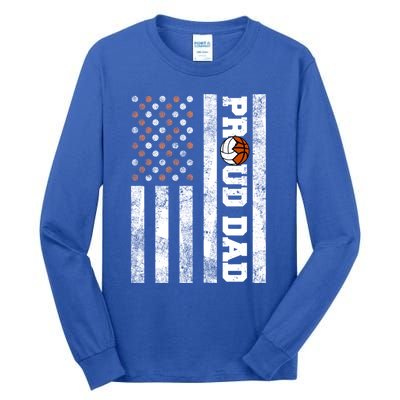 Proud Dad American Flag Funny Volleyball Basketball Dad Gift Tall Long Sleeve T-Shirt