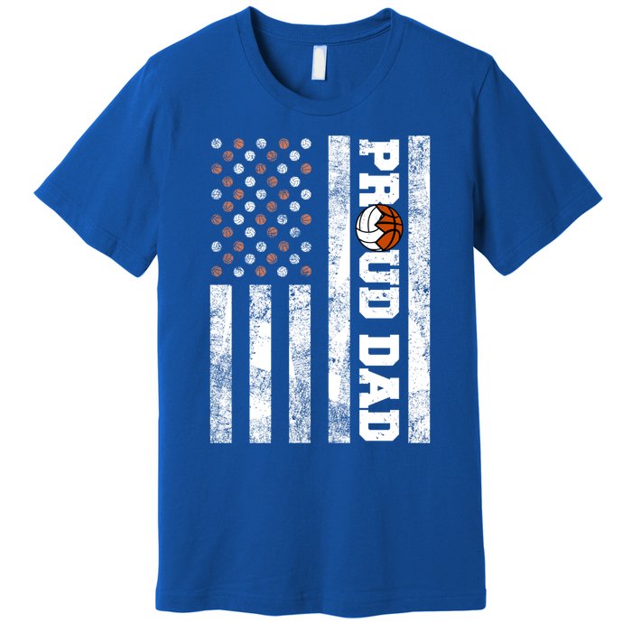 Proud Dad American Flag Funny Volleyball Basketball Dad Gift Premium T-Shirt