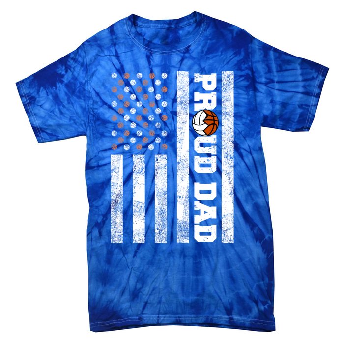 Proud Dad American Flag Funny Volleyball Basketball Dad Gift Tie-Dye T-Shirt