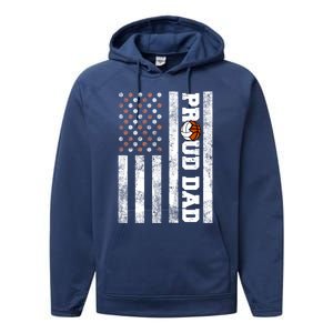 Proud Dad American Flag Funny Volleyball Basketball Dad Gift Performance Fleece Hoodie